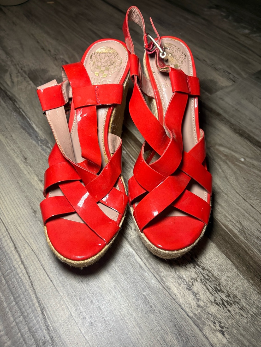 VINCE CAMUTO Women's Red Strappy Wedge Sandals